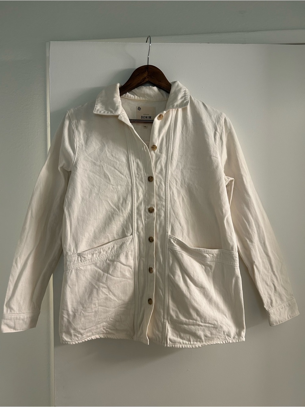Sezane Cream Button-Up Denim Jacket